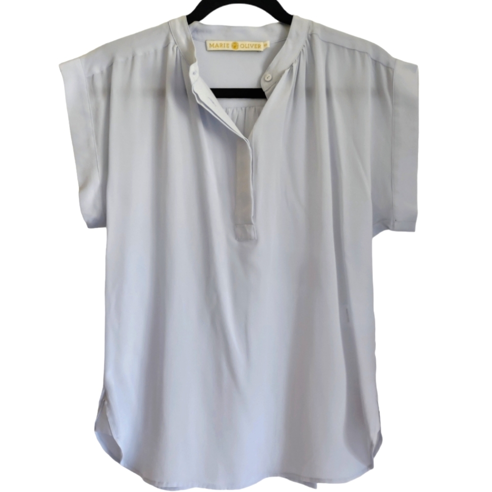 Marie‎ Oliver Women's Silk Blouse Top Light Blue Size XS Short Sleeve
